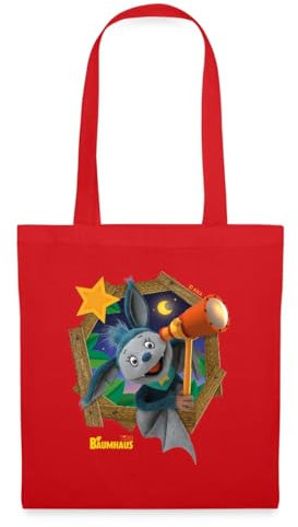 Spreadshirt KiKA-Baumhaus Mit Fidi Guckt Aus Dem Fenster Stoffbeutel, One size, Rot