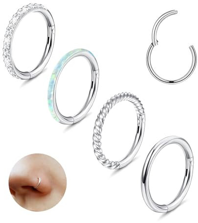 Scharnler Clicker Nasenring Hoops 16G Chirurgischer Stahlknorpelknorpel Ohrringe Conch Helix Rook Traguslappen Opal Septum Piercing Set