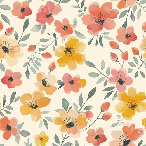 PROSUCO Vintage Blumen Tapete, Grün und Koralle, selbstklebende abnehmbare Tapete Wandaufkleber für Haus Schlafzimmer Schränke verdicken 17,3“x 118“
