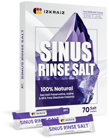 Salt Sachets, 70-Pack Neti Pot Refills, Natural Nose Rinse for Nasal Irrigation and Sinus Congestion Relief,Sinus Rinse Salt