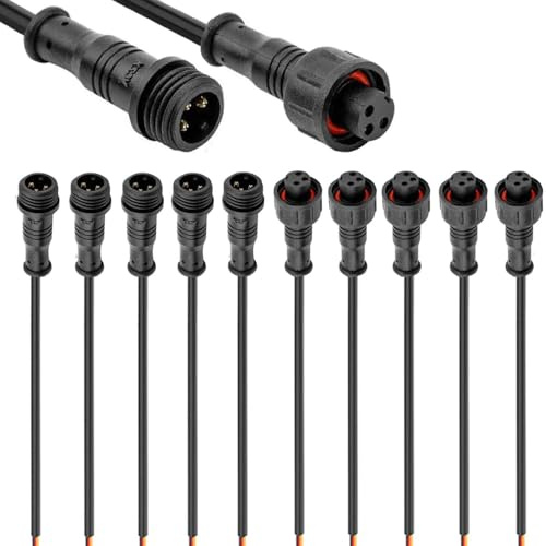RUNCCI-YUN 2 Pairs 3 Pin waterproof connector,Male Female Plug 3 Pin IP67 M12 waterproof Electrical Connectors with 22AWG 20CM Extension Cable for Car, Truck, Boat, Indoor/Outdoor LED Strip Lights