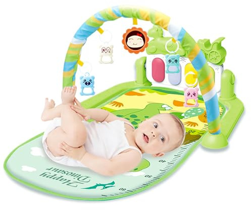 Spieldecke Baby Mit Bogen, Piano-Gym Activity Decke Baby Abnehmbares Babyspielzeug, Krabbeldecke Mit Musik und Lichtern, Bauchzeit Activity Matte FüR Babys und Kleinkinder(Grün)