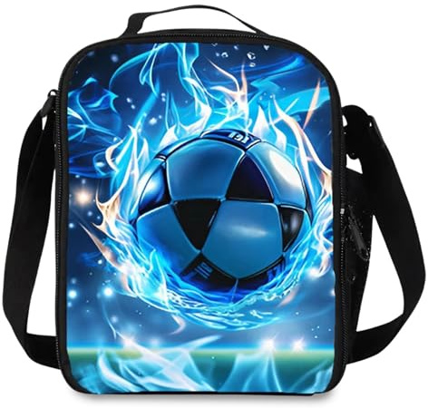 Fakcrkun Football Lunch Box Bag, Portable Kids Lunch Bag Insulated with Adjustable Shoulder Strap, Reusable Cooler Bag, Leakproof Waterproof Football Lunch Bags for Kids Adults