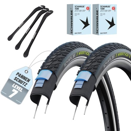 2er Set Schwalbe Reifen Marathon E Plus 28 & 27,5 Zoll - Schläuchen wählbar | (ETRTO 40,47,50,57-584,622) Reflex, auswählbar mit AV/DV/SV/Ohne Schläuchen + 3 MSZweirad Reifenheber