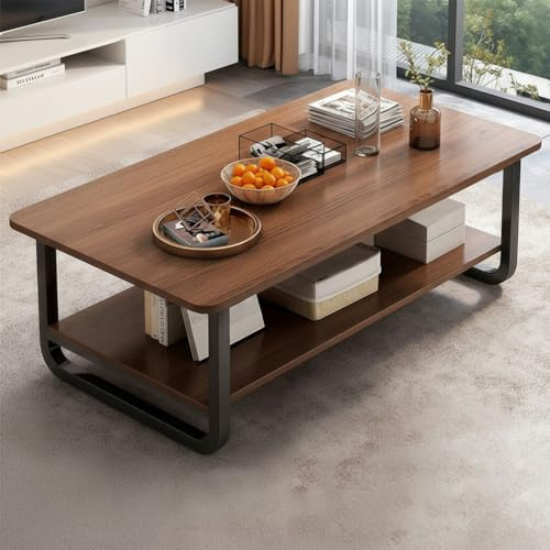 Generisch Couchtisch mit Stauraum, 120cm Wohnzimmertisch Sofatisch aus Holzwerkstoff, Moderner Minimalistischer Braun Mitteltisch mit Verstellbare Füße, U-förmige Streben