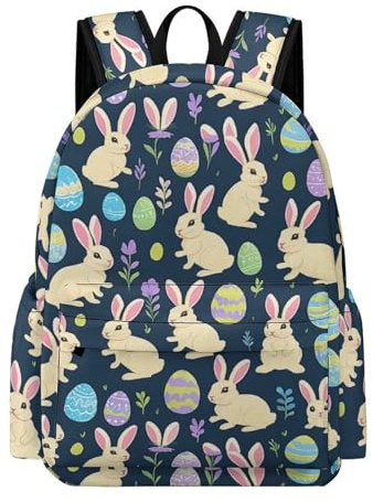 TPISLI Schulrucksack mit Kaninchen Ostereier Kinder 7-11 Jahre Rucksack mit Häschen Schüler 12 Jahre Ranzen Schule Alltag Reise Sport tägliche Nutzung Freizeit Reise