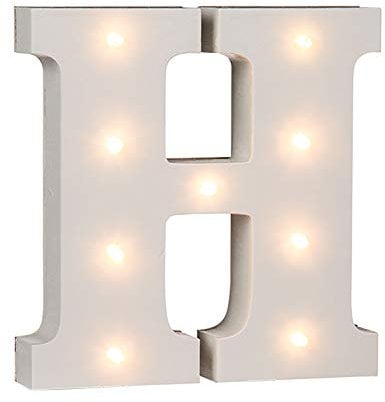 Out of the Blue 57/6081 - Holz Buchstabe H beleuchtet mit 9 LED Lichtern, batteriebetrieben, ca. 16 cm