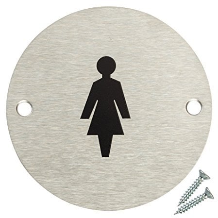 Fire Door Guru® Female Toilet Door Sign - 76mm Disc - Stainless Steel Safety Sign - Fixings Included