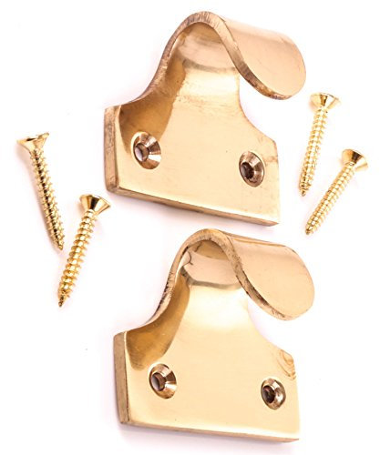 2X Solid Brass Sash Window Lifts + Screws - Finger Push/Pull Slide Handles