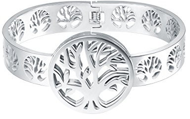 FOCALOOK Damen Armband Edelstahl Baum des Leben Armreif Simpel Lebensbaum Armspange Armschmuck Geschenk für Frauen Mädchen Silber