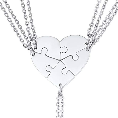 U7 Herz Puzzle Kette Edelstahl 5 Stücke Puzzle-Teile Anhänger Halskette Damen Mädchen Modeschmuck Weihnachten Accessoire für Freundschaft Familien