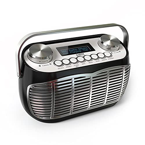 DETROIT DAB Radio Alarm Clock Bedside Mains Powered Or Battery DAB/DAB+/FM Retro Radio With LCD Display Clock Radio (Black)