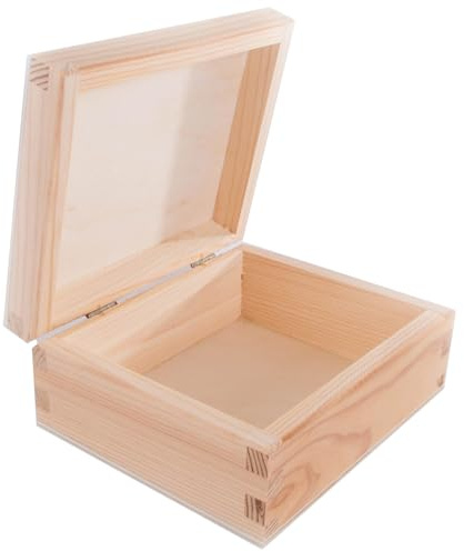 WooDeeDoo Small Rectangular Wooden Storage Box with Hinged Lid – 14.5 x 12 x 6 cm – Unfinished Pine Box for Crafts Trinkets Keepsakes Jewellery Memory Tokens Personalised Gift Decorating