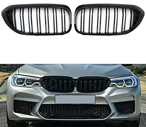 GSRECY Vorderer Nierenstoßstangengitter mit zwei Lamellen, glänzend, Schwarz, kompatibel mit BMW G30 G31 G38 5er-Serie 525i 530i 540i 550i 2017-2019