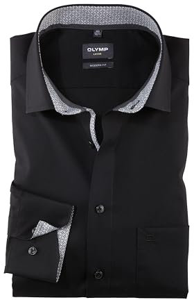 OLYMP Herren Businesshemd Langarm Luxor,Einfarbig,modern fit,Global Kent,schwarz 68,43