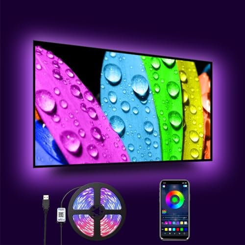 Romwish LED TV Hintergrundbeleuchtung, 4.5M LED Strip USB Bluetooth Licht für 50-65 Inch RGB 5050 APP Control Sync mit Music Bias Lighting LED Beleuchtung für HDTV, TV-Bildschirm, PC