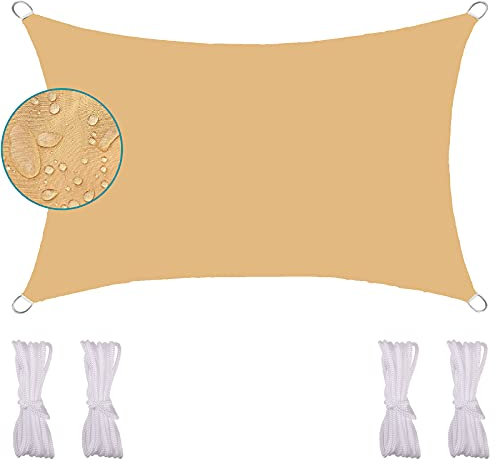 FFDL Voile d'Ombrage Rectangulaire 2X2.5M, Résistance aux Déchirures Toile d'Ombrage Imperméable Insipide Compris Corde de Fixation Tissu Oxford pour Prairie Jaune Sable