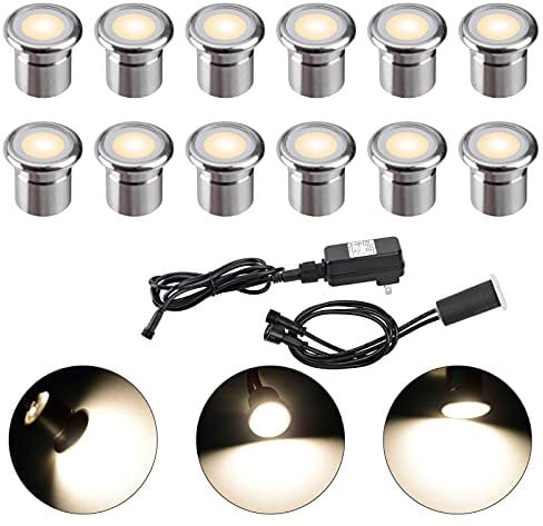 YZGWZLD Terrassen Einbaustrahler Terrassenbeleuchtung 12er Set LED Bodeneinbaustrahler warmweiß 28mm 0.8W IP67 wasserdicht für außen innen Garten Holzbrücke Pool Holzdeck inkl. 12V mini Einbauspots