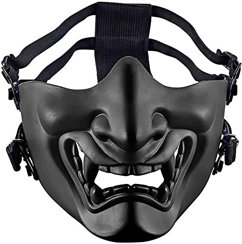 Demi-Masque Tactique, Airsoft, démonstre, Kabuki, samouraï, Hannya Oni, pour Jeux de Guerre CS, Halloween, Bal masqué, fête (Noir)