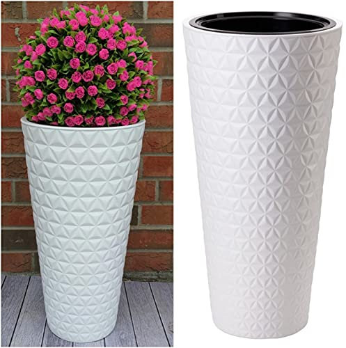 Fioriera bianca a forma di diamante, rotonda, sottile, effetto 3D, alta XL
