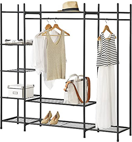 [en.casa] Garderobenständer 150x150x40cm Kleiderständer mit Garderobenstange 6 Ablagen Garderobenregal Schwarz