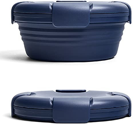 Stojo Faltbare Lunchschüssel für unterwegs, wiederverwendbare Salatschüssel, stapelbare und stapelbare Lunchbox, aus Silikon, wiederverwendbare Lebensmittelaufbewahrung, 1.1 l, Denim