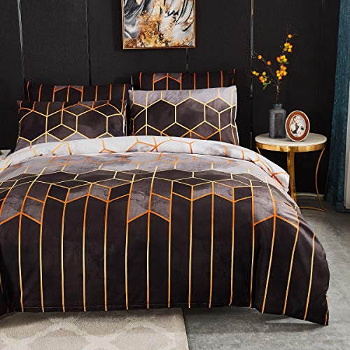 Luofanfei Housse de Couette 240x260 Gris Noir Anthracite Parure de lit 2 Personnes Ensemble Literie Modern 3D Géométrique Linge de Lit avec Fermeture éclair et 2X 65x65cm Taies d'oreiller
