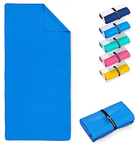 Fit-Flip Strandtuch XXL - Mikrofaser Badetuch - Strandtücher leicht und schnelltrocknend - 100% recyceltes Mikrofaser Handtuch - Strandhandtuch zum Baden (Blau 200x90cm)