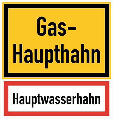 Aufkleber „Gashaupthahn Hauptwasserhahn“ Kombi Hinweis Feuerwehr Folie nach DIN 4066 | 297 x 315 mm Made in Germany