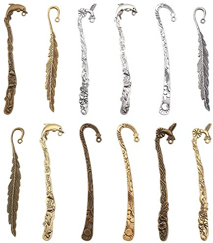 SUNNYCLUE 12 Stile Vintage Lesezeichen Clip Haken Lesezeichen Zubehör Metall Lesezeichen Haarnadel Streifen Haken Zum Basteln von Schmuckherstellung Charms Zubehör Zubehör Gemischte Farbe