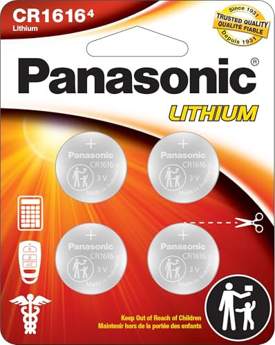 Panasonic CR1616 Lot de 4 piles bouton au lithium 3,0 V résistantes aux enfants, emballage basé sur des normes, lot de 4 piles