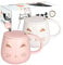 DONGSHANGIFT Cat Mugs Set of 2 - Cute Tea Cup Set With Lid and Spoon - Ceramic Coffee Mug for Women, Girls, Cat Lovers - 13oz/380ml Christmas Birthday Gift (White and Pink)
