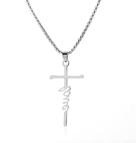 Dishowme Kreuz Liebesbriefe Halskette Alphabet Kreuz Penant Halskette Glaube Jesus Religiöser Schmuck für Frauen Mädchen Teenageralter (Silber)