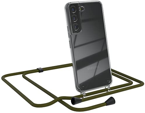 EAZY CASE Handykette kompatibel mit Samsung Galaxy S22 5G Handyhülle mit Umhängeband, Handykordel mit Schutzhülle, Silikonhülle, Hülle, Stylische Kette für Smartphone, Grün - Clips Schwarz