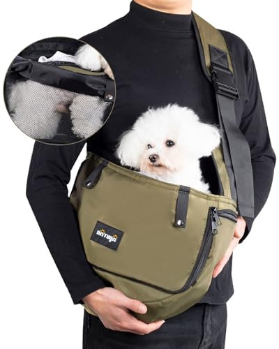 NATUYA Hundetragetasche hundetasche Hundeträger für kleine Hunde mit offenem vorderem atmungsaktivem Mesh,hunderucksack katzenrucksack mit verstellbarem Schultergur (Für Haustiere 2.5-8kg,Armee grün)
