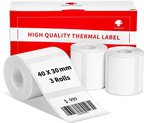 3 Rollen Phomemo M120/M110 Etiketten, 1.57x 1.18 (40 x 30 mm) Thermoetikettenpapier für Phomemo M200/M221/M220/M100/M108 Etikettendrucker, Thermoetikett, Weißes Thermopapier, 100 Etiketten/Rolle