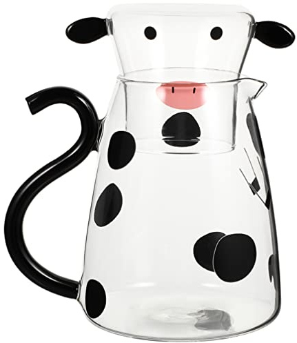 Zerodeko Cartoon Kuh Glas Wasser Karaffe Set Glaskaraffe Mit Bechern Süßes Design Für Milch Tee Oder Wasser Für Zuhause