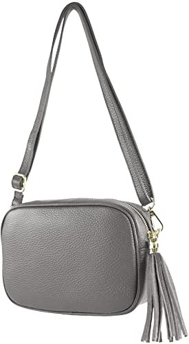 modamoda de - T240 - kleine Umhängetasche aus ital. Echtleder, Farbe:Graphitgrau