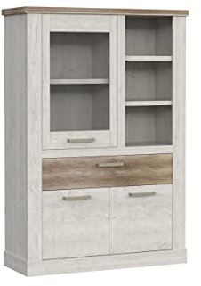möbelando Highboard Duro aus Holzwerkstoff in Pinia Weiss kombiniert mit Eiche Antik mit 2 Türen und 3 Einlegeböden. Abmessungen (BxHxT) 109,8x160,3x41,5 cm