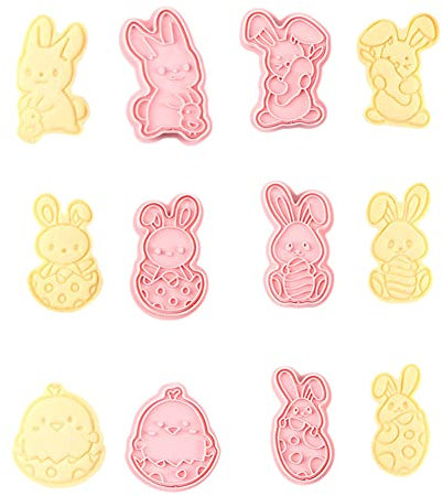 CANDeal 6-teiliges Oster-Ausstechformen Und Stempel – Osterhasen-Ausstechformen-Set Aus Kunststoff, Osterkaninchen-Keksformen, Ostern-DIY-Fondant-Formen Für Kinder