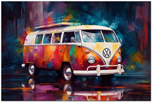 Printonia Leinwand-bild 120x80cm VW Transporter VW-Bus T1 Abstrakt Art Bilder Dekoration Wandbild Kunstdruck Sportwagen Automobil Deko