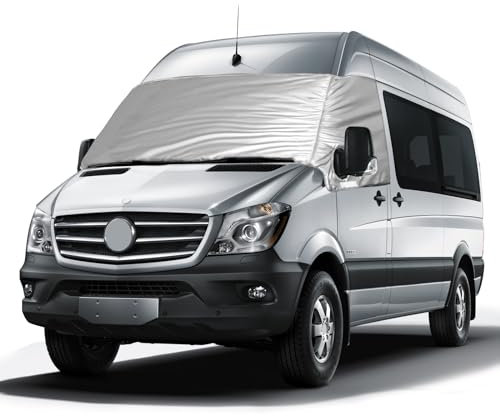 Externe Thermo Scheibenabdeckung passend für Mercedes Sprinter 2019-2024, Luxus Silber Wrap Windschutzscheibenabdeckung, Faltbare Frontscheibenabdeckung Winter Sommer Scheibenfrostschutz Abdeckung