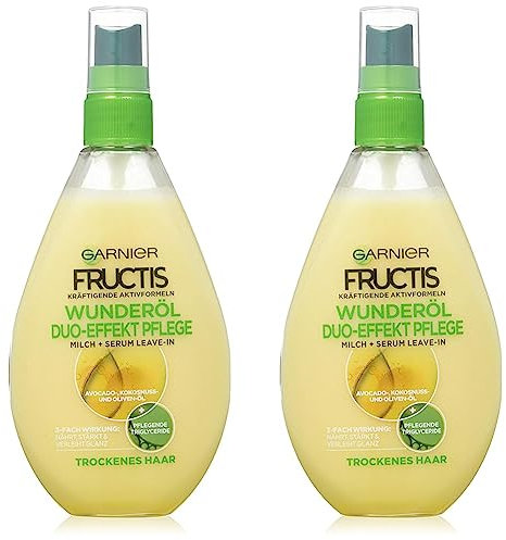 Garnier Duo-Effekt Pflege Oil Repair Haarkur, Intensiv Haaröl zum Sprühen ohne Ausspülen, mit wertvollen Natur-Ölen, für trockenes, strapaziertes Haar, Fructis, 2er Pack - 150ml