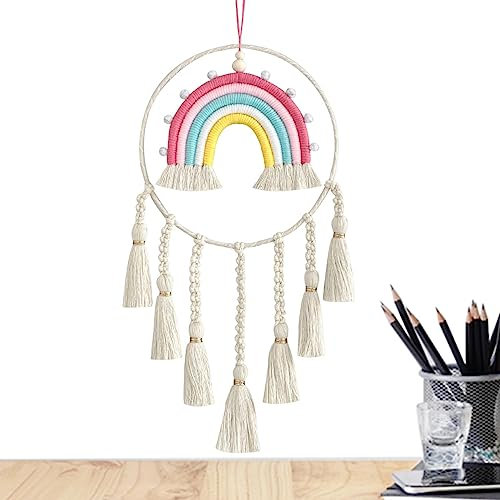 DISPRA Makramee-Wandkunst - Gewebter Wandgiebel Regenbogen | Rustikale böhmische Wanddekoration für Schlafzimmer, Wohnzimmer, Wohnung, Babyzimmer, Dekoration