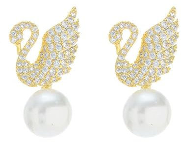 Süße Strass-Schwanen-Tier-Ohrringe für Frauen und Mädchen, modischer zarter Schmuck für Party, koreanische süße Perlen-Tropfen-Ohrringe, Geschenke, Zink