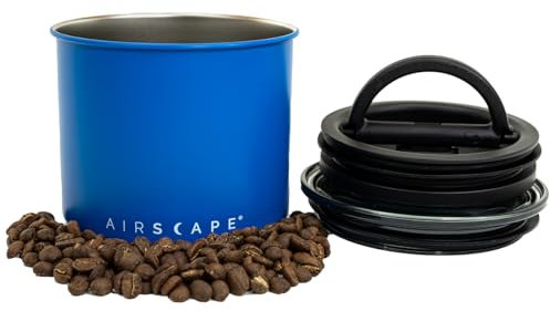 Planetary Design Airscape Edelstahl-Kaffeedose, Lebensmittelaufbewahrungsbehälter, patentierter luftdichter Deckel, überschüssige Luft herausdrücken, hält Lebensmittel frisch (klein, mattes Blau)