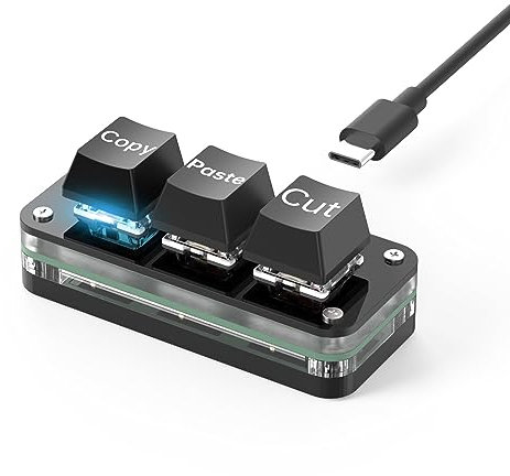 BRIMFORD 3 Tasten Mini Tastatur - Copy Paste Cut - Mechanische RGB Gaming Tastatur, Programmierbar, Makro, Benutzerdefiniert, Kompakt, Typ-C, für Windows & Mac (Schwarz, Copy/Paste/Cut)