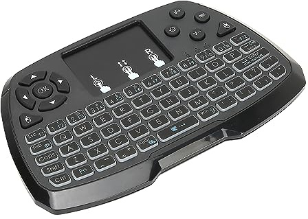 ASHATA Mini Clavier Rétroéclairage du Clavier, pavé Tactile 2 en 1 Clavier sans Fil à Double Souris Unique Accessoires de Jeu à la Main Noir avec Fréquence de Travail RF 2,4 G