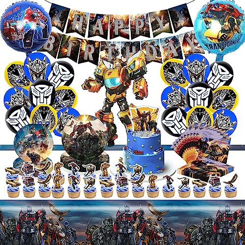 Decoración Cumpleaños Transforme,88Pcs Transforme Vajilla Cumpleaños,Decoracion Transformers Cumpleaños Platos, Servilletas etc,Decoraciones de Cumpleaños Para Niños y Niñas