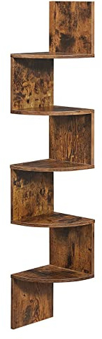 OHMG Eckregal mit 5 Ebenen, Wandregal, Zickzack-Stil, Wandregal, Eckregal aus MDF-Holz, 20 x 20 x 123 cm, Aufbewahrungsregale für Bücher, CDs, DVDs
